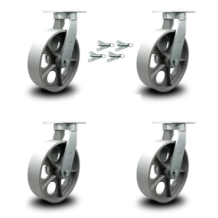 Service Caster 12 Inch Heavy Duty Semi Steel Cast Iron Caster Set with Swivel Locks, 4PK SCC-KP92S1230-SSR-BSL-4